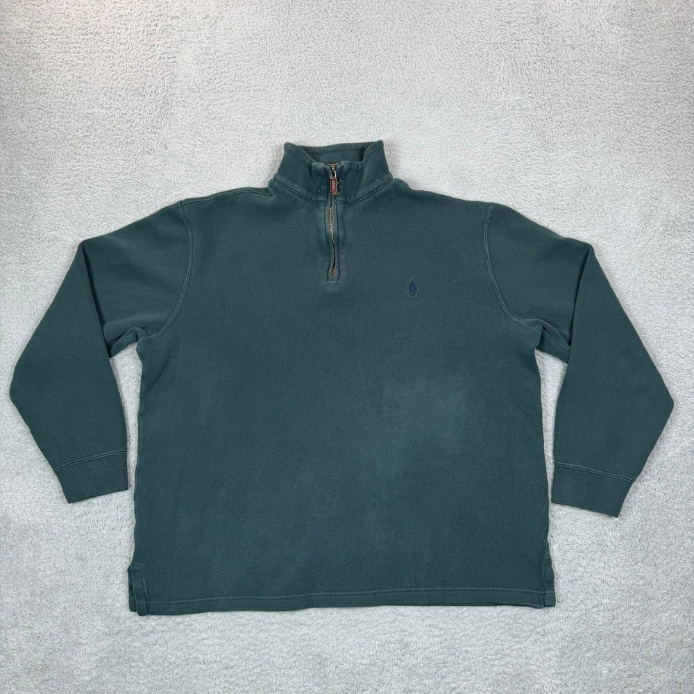 Vintage Polo Ralph Lauren Mens Quarter Zip Sweatshirt Green Cotton Pullover L